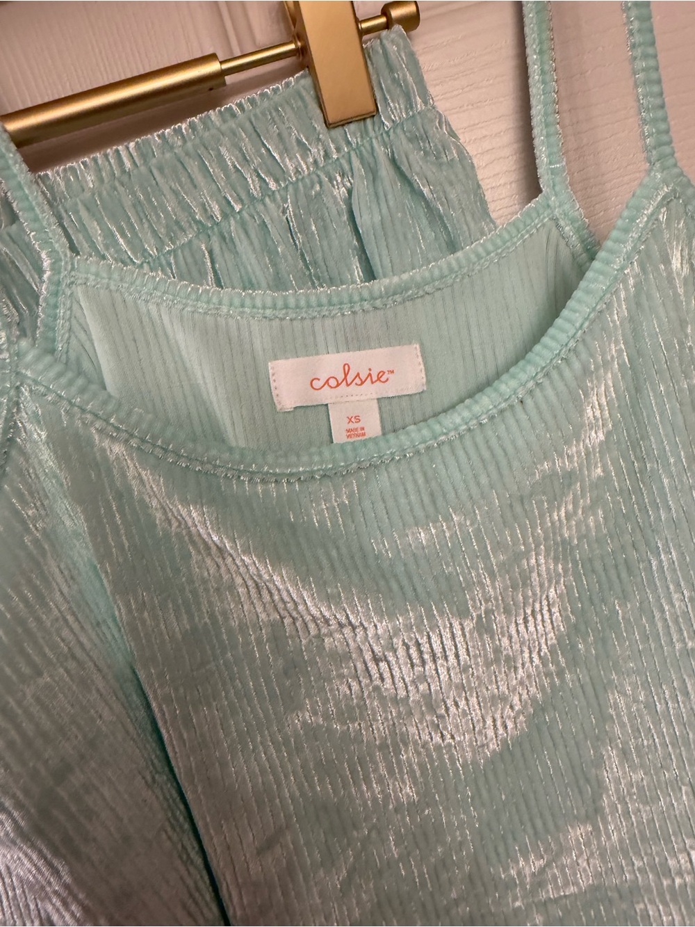 Colsie Mint Ribbed Velvet Cami & Short Set - Picture 2 of 7